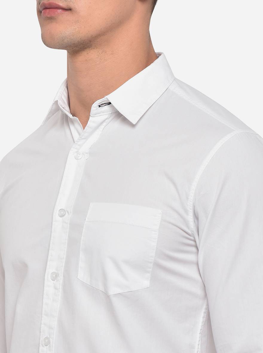 Bright White Solid Slim Fit Semi Casual Shirt | Greenfibre