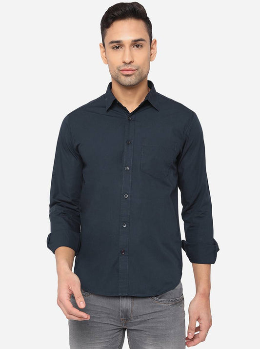 Dress Blue Solid Slim Fit Semi Casual Shirt | Greenfibre