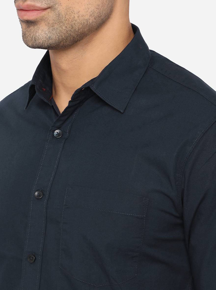 Dress Blue Solid Slim Fit Semi Casual Shirt | Greenfibre