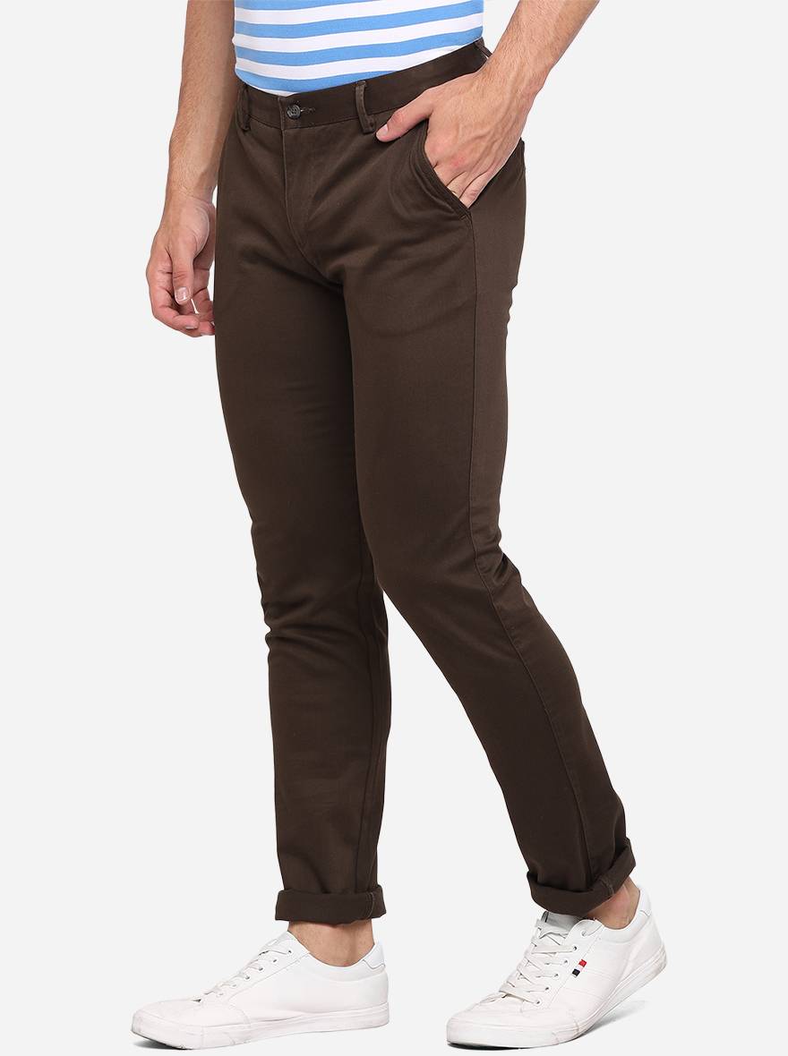 Olive Solid Super Slim Fit Casual Trouser | Greenfibre