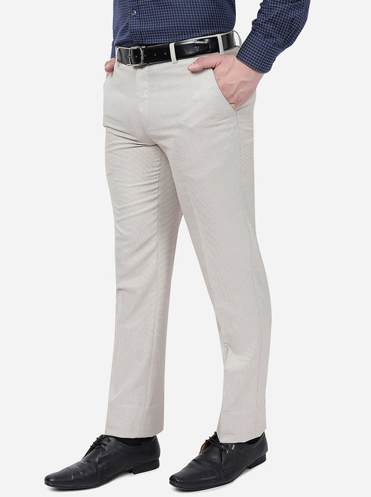 Beige Solid Classic Fit Formal Trouser | Greenfibre