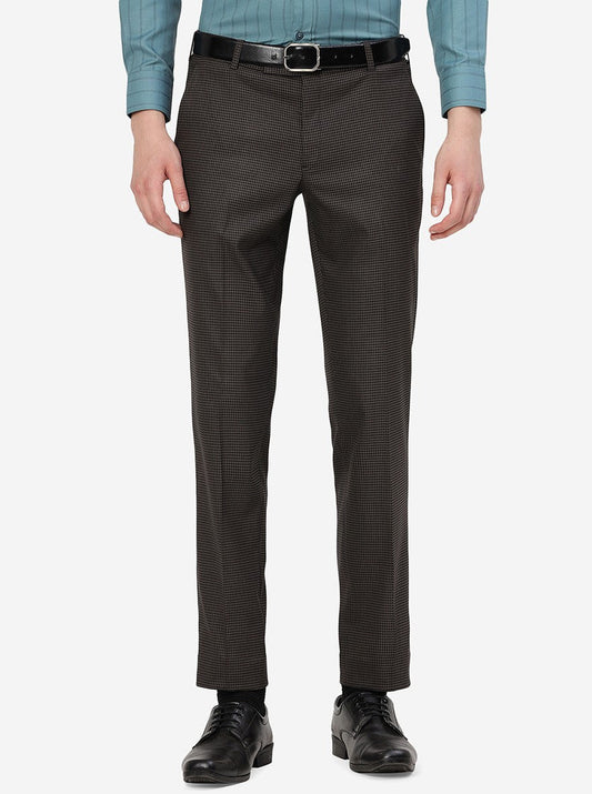 Brown Checked Super Slim Fit Formal Trouser | Greenfibre