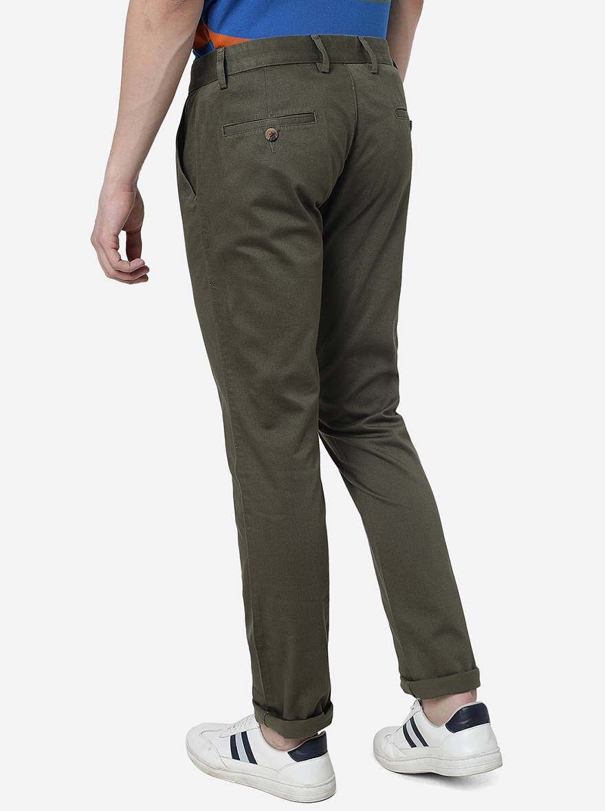 Olive Green Solid Super Slim Fit Casual Trouser | Greenfibre