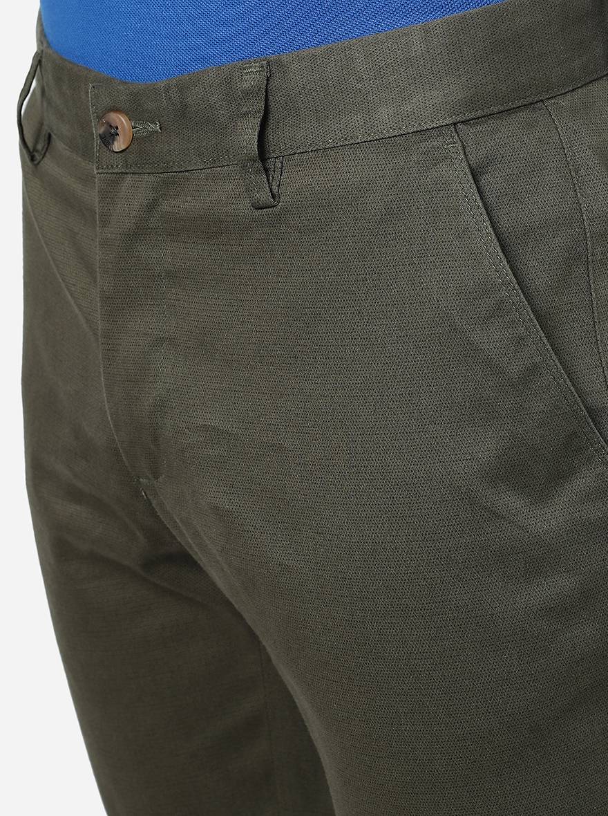 Olive Green Solid Super Slim Fit Casual Trouser | Greenfibre