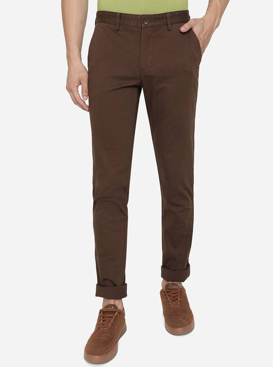 Brown Solid Slim Fit Casual Trouser | Greenfibre