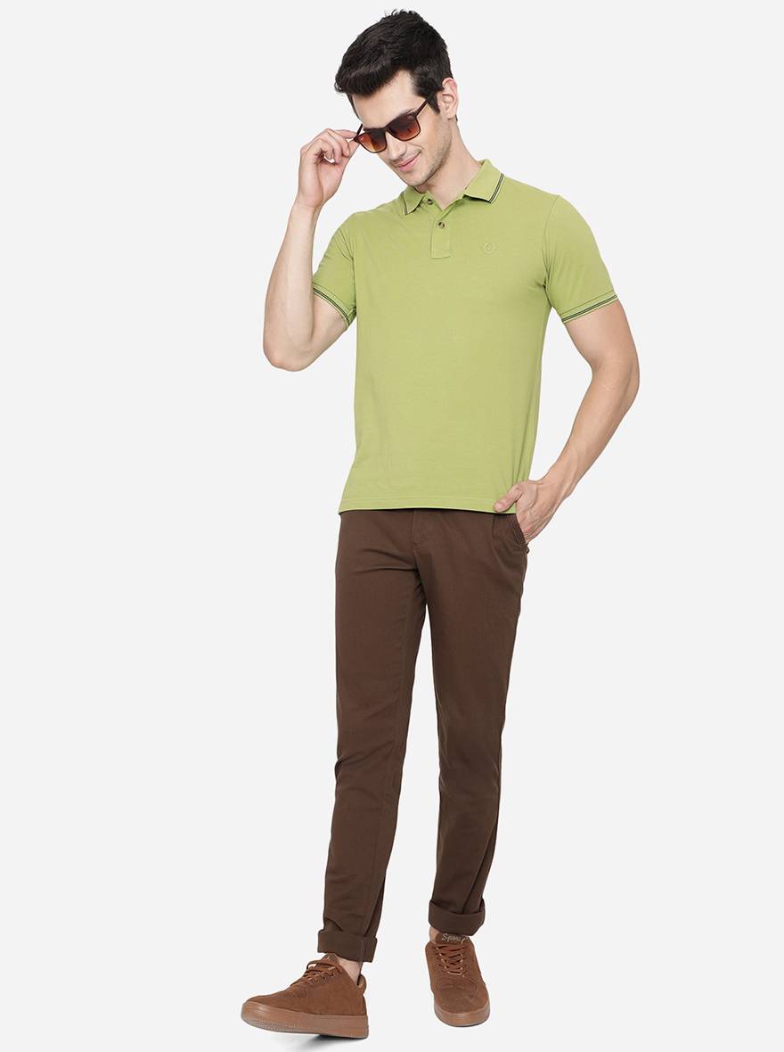 Brown Solid Slim Fit Casual Trouser | Greenfibre