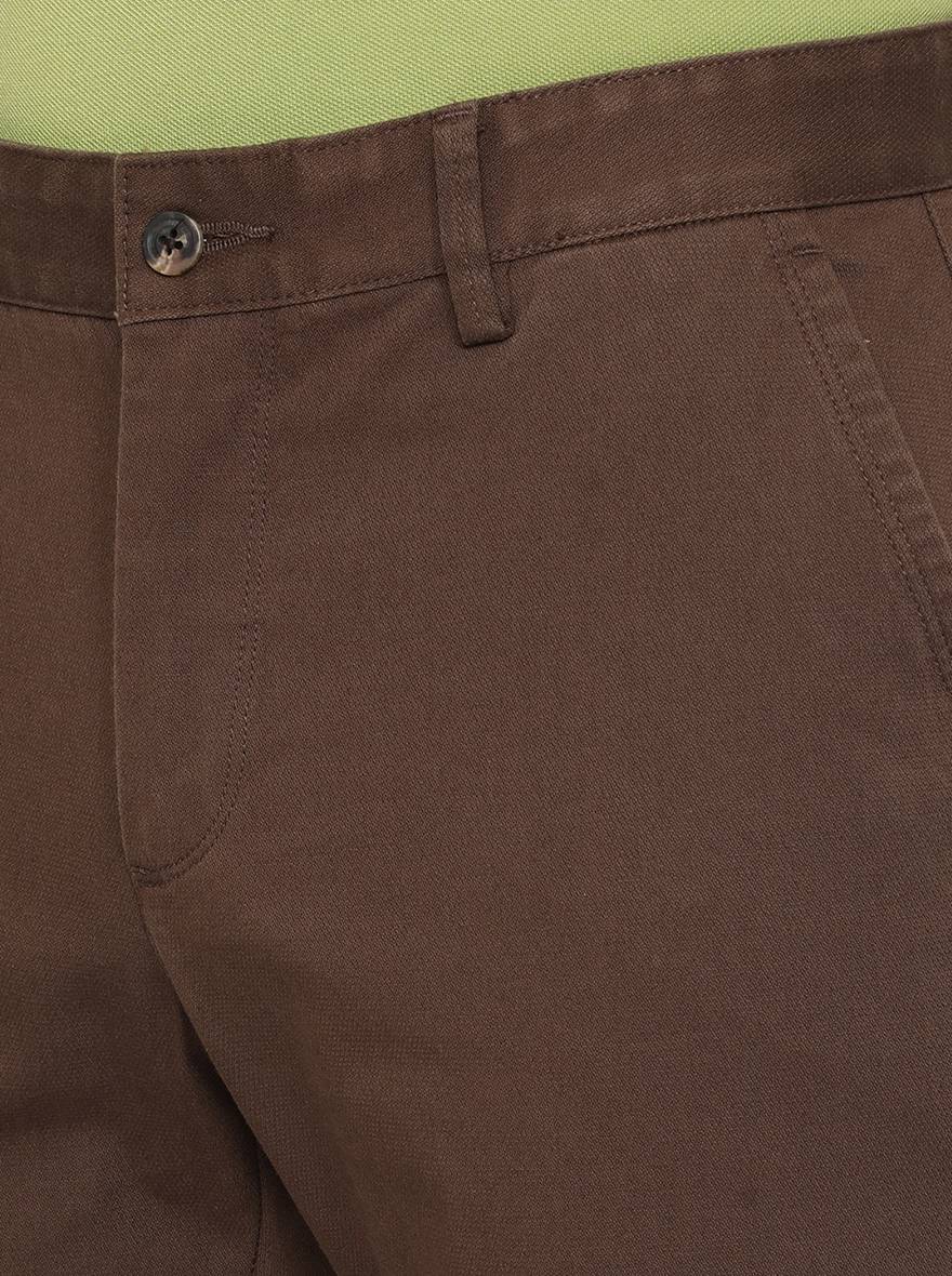 Brown Solid Slim Fit Casual Trouser | Greenfibre