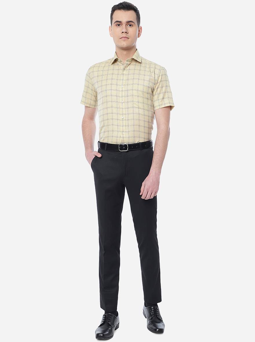 Golden  Checked Regular Fit Formal Shirt | Greenfibre