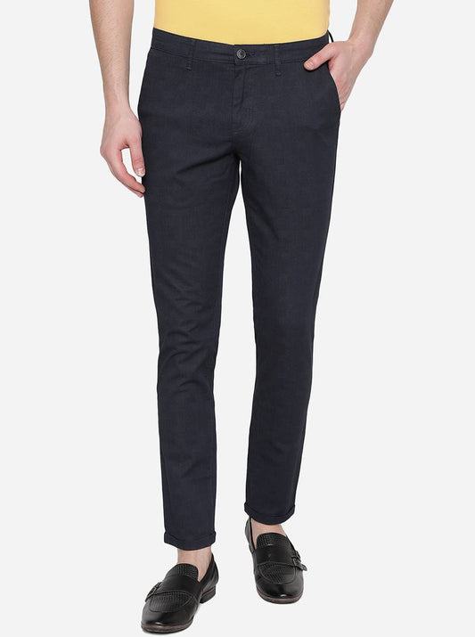 Navy Blue Solid Neo Fit Casual Trouser | Greenfibre