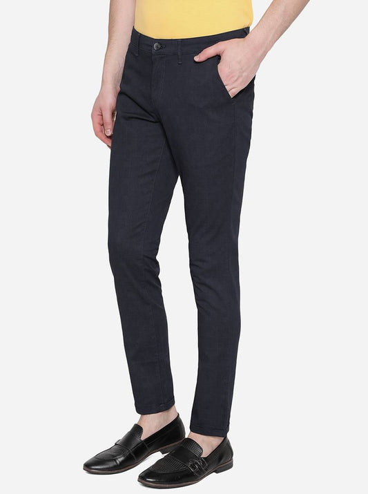 Navy Blue Solid Neo Fit Casual Trouser | Greenfibre