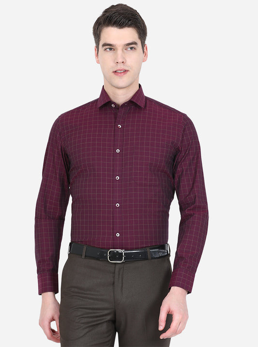 Maroon Checked Slim Fit Formal Shirt | Greenfibre