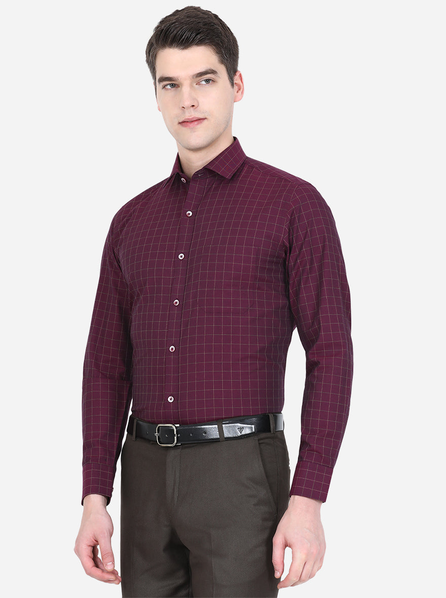 Maroon Checked Slim Fit Formal Shirt | Greenfibre