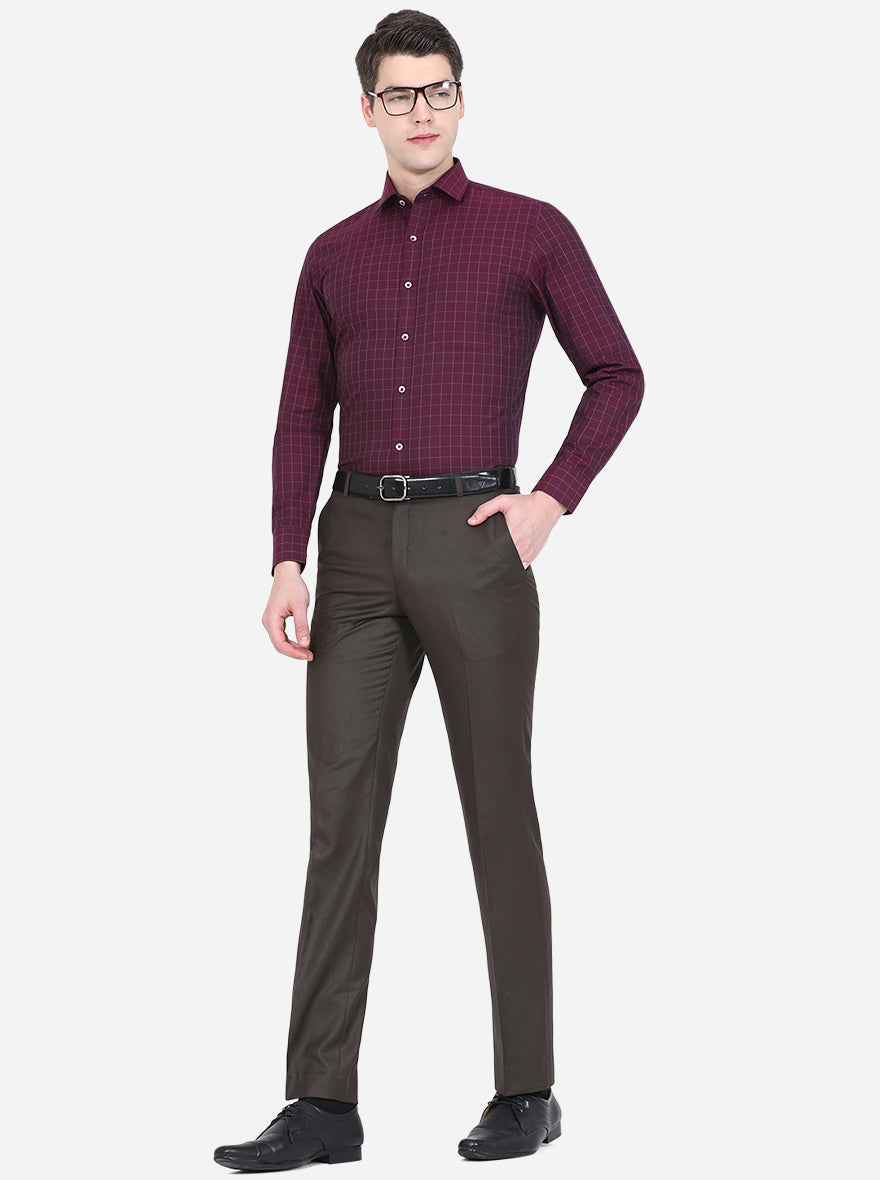 Maroon Checked Slim Fit Formal Shirt | Greenfibre