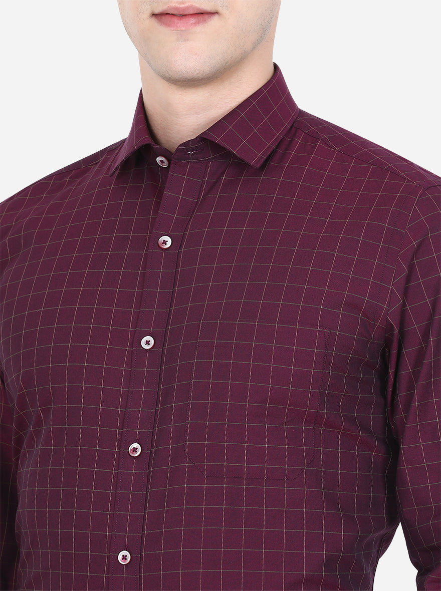 Maroon Checked Slim Fit Formal Shirt | Greenfibre