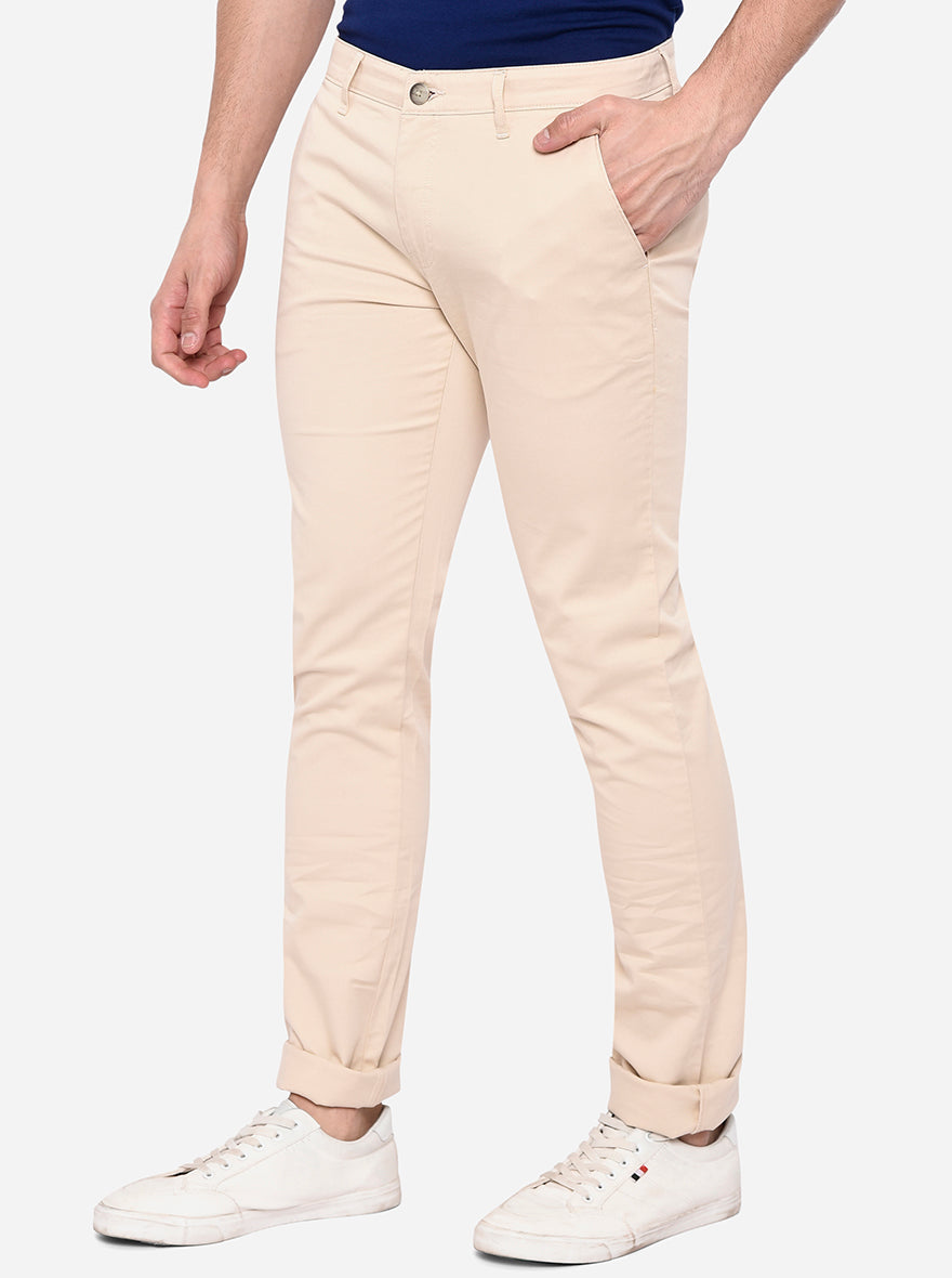 Fawn Solid Super Slim Fit Casual Trouser | Greenfibre