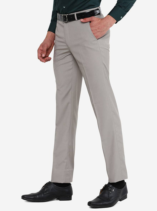 Ash Grey Solid Slim Fit Formal Trouser | Greenfibre