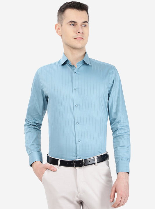 Blue Striped Slim Fit Party Wear Shirt | Greenfibre