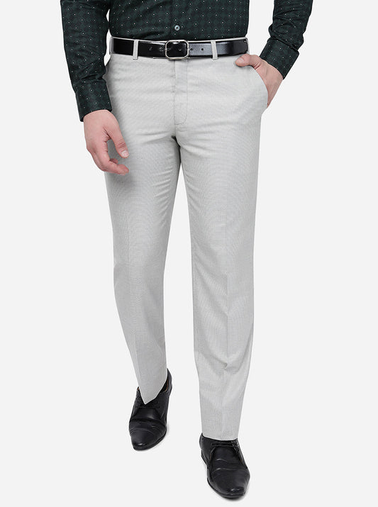 Light Grey Solid Classic Fit Formal Trouser | Greenfibre
