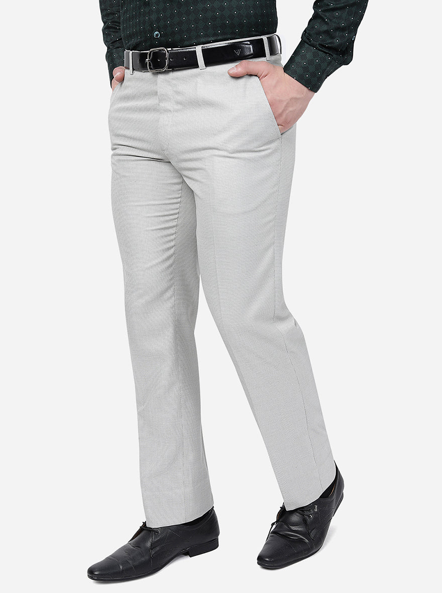 Light Grey Solid Classic Fit Formal Trouser | Greenfibre