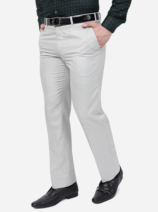 Light Grey Solid Classic Fit Formal Trouser | Greenfibre