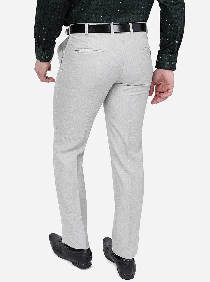 Light Grey Solid Classic Fit Formal Trouser | Greenfibre