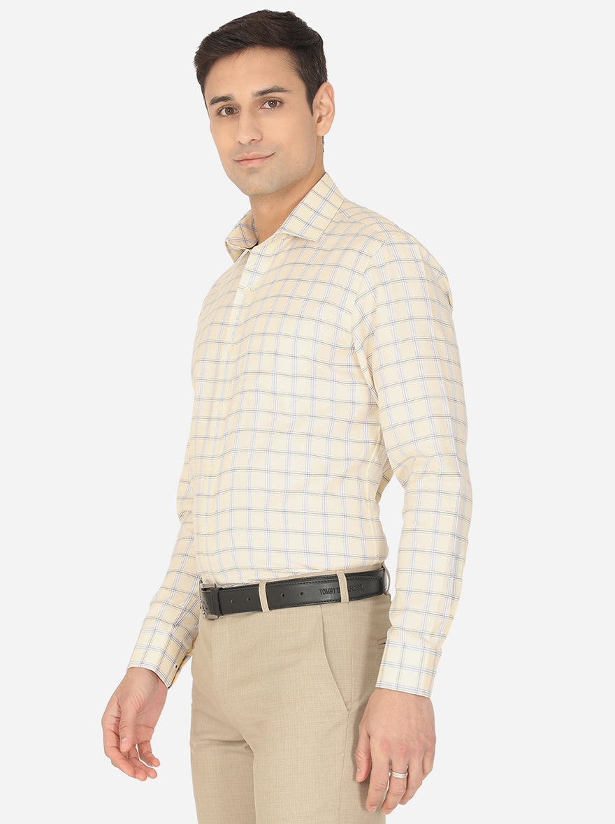 Yellow & Blue Checked Regular Fit Formal Shirt | Greenfibre