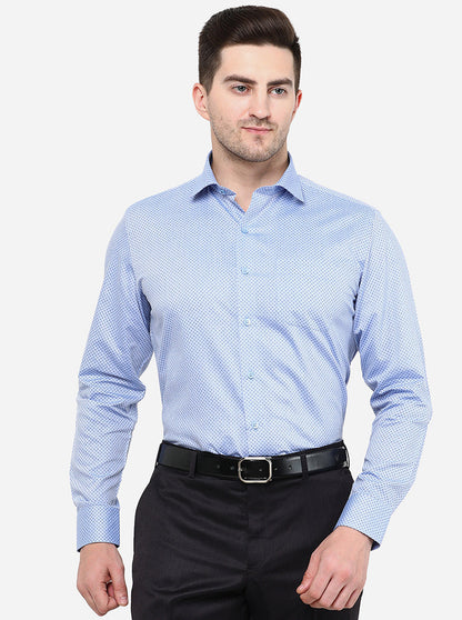 Mint Blue Printed Regular Fit Formal Shirt | Greenfibre