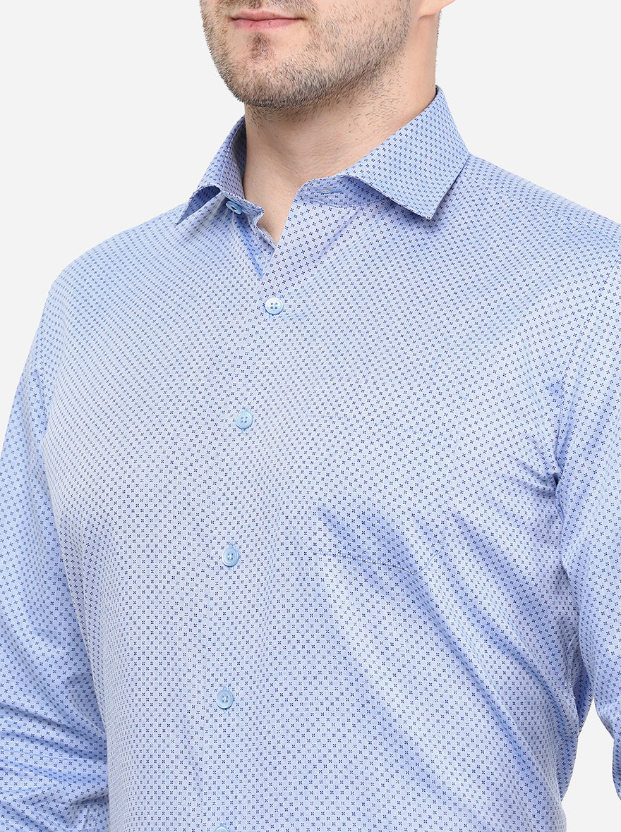 Mint Blue Printed Regular Fit Formal Shirt | Greenfibre