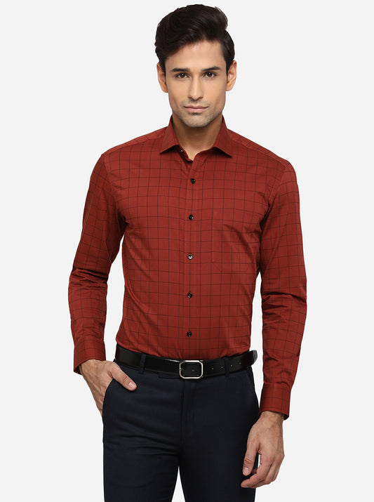 Rust Checked Slim Fit Formal Shirt | Greenfibre