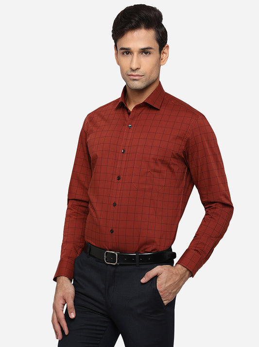 Rust Checked Slim Fit Formal Shirt | Greenfibre