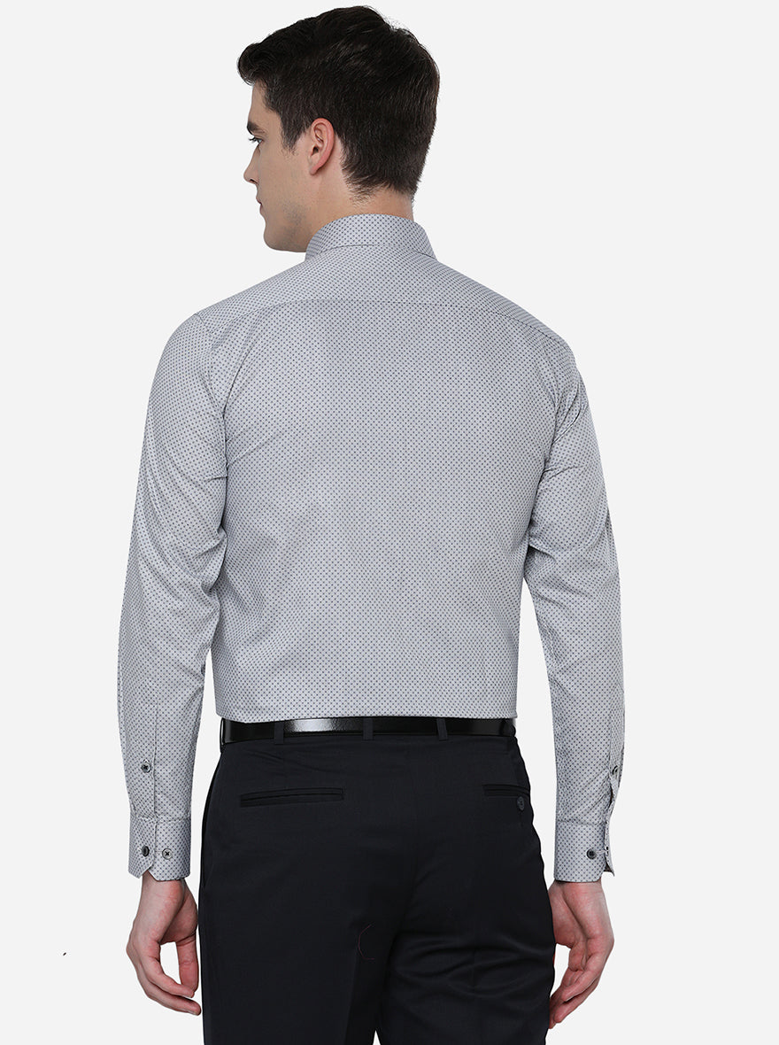 Light Blue & Grey Printed Regular Fit Formal Shirt | Greenfibre