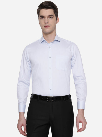 Sky Blue Striped Slim Fit Formal Shirt | Greenfibre