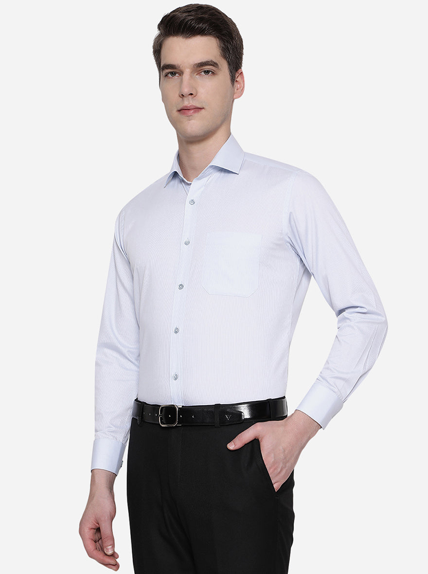 Sky Blue Striped Slim Fit Formal Shirt | Greenfibre