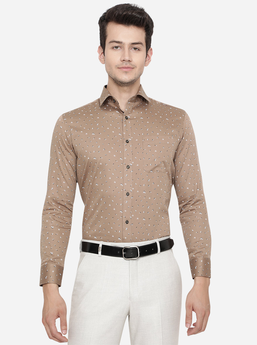 Brown Printed Slim Fit Party Wear Shirt | Greenfibre