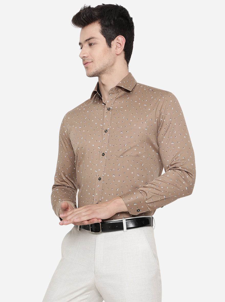 Brown Printed Slim Fit Party Wear Shirt | Greenfibre