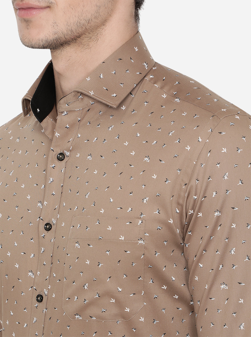 Brown Printed Slim Fit Party Wear Shirt | Greenfibre