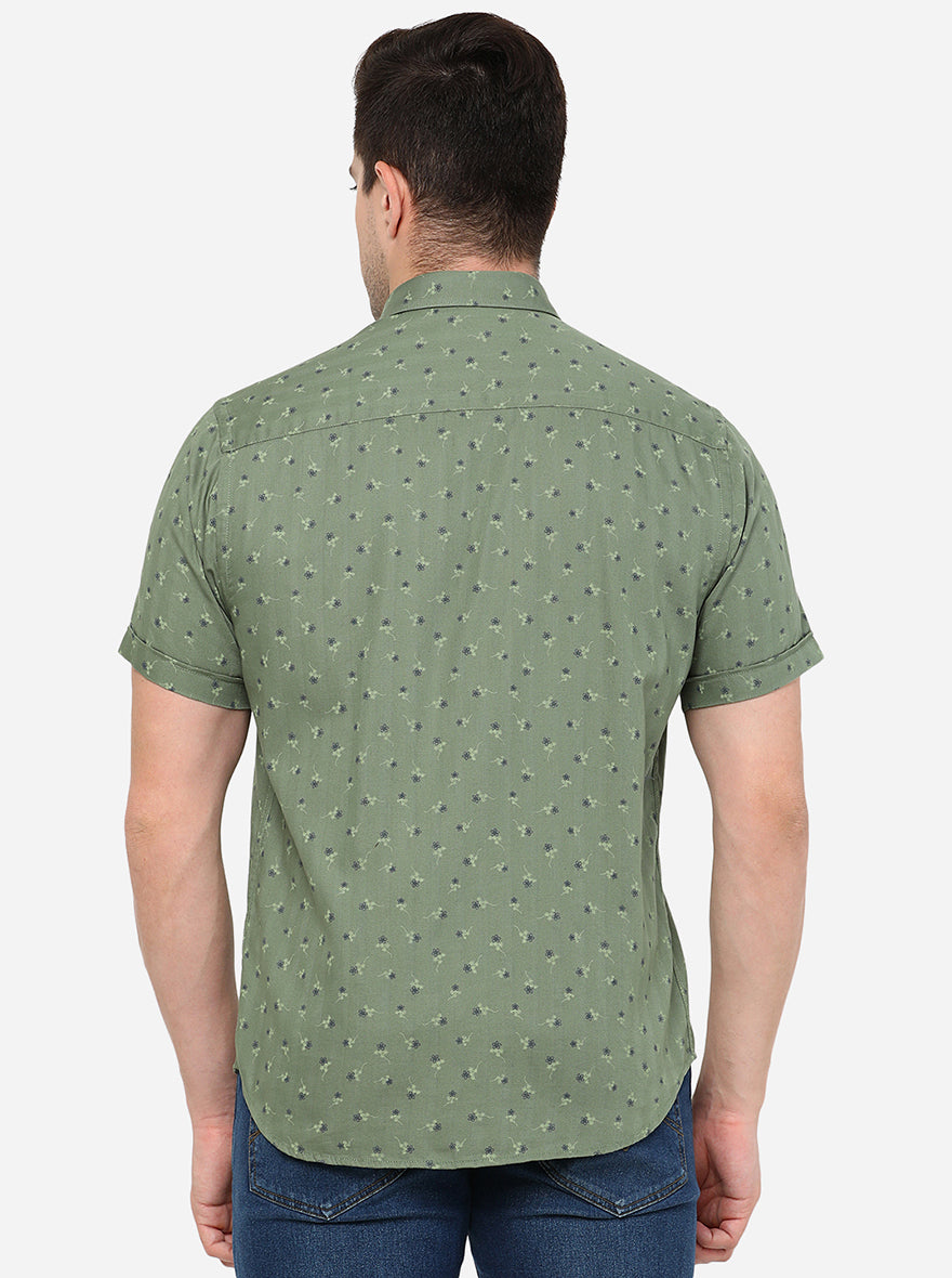 Olive Green Printed Smart Fit Casual Shirt | Greenfibre