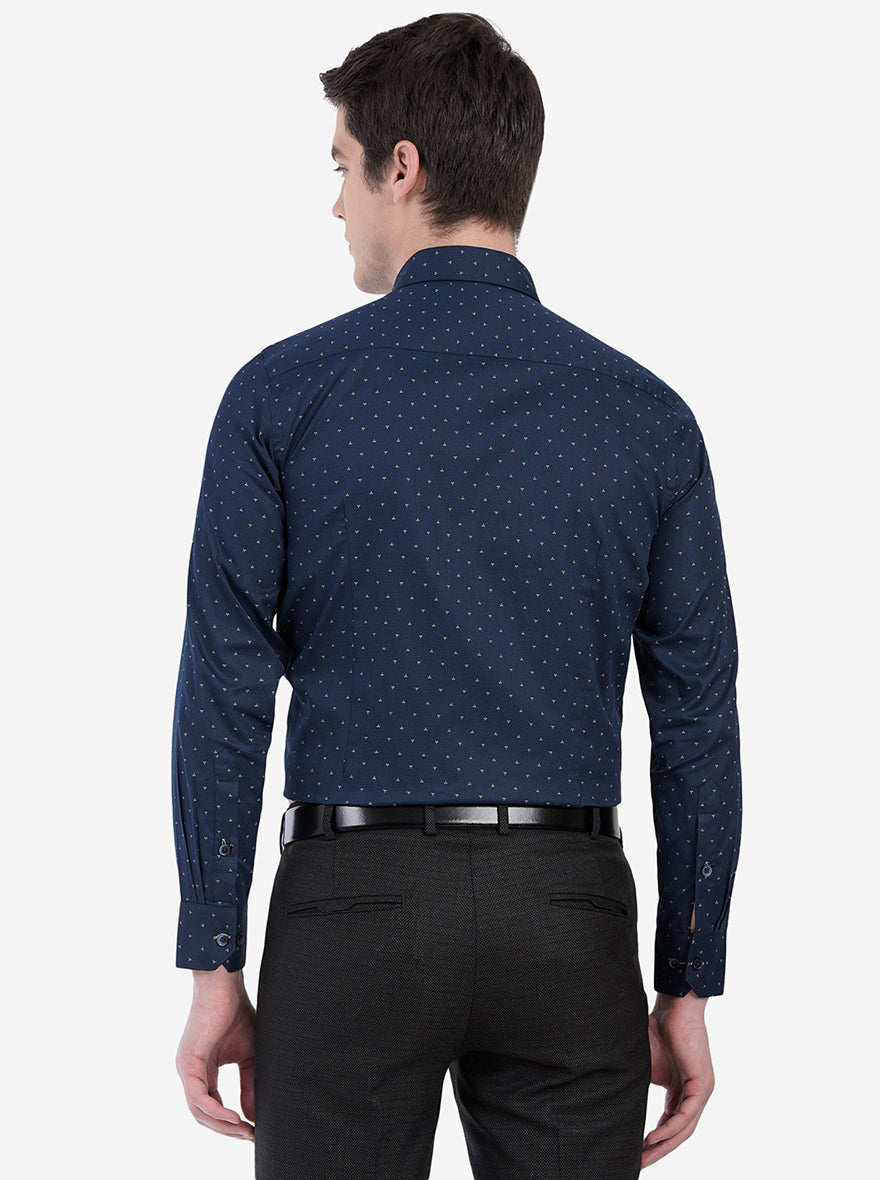 Navy Blue Printed Slim Fit Formal Shirt | Greenfibre