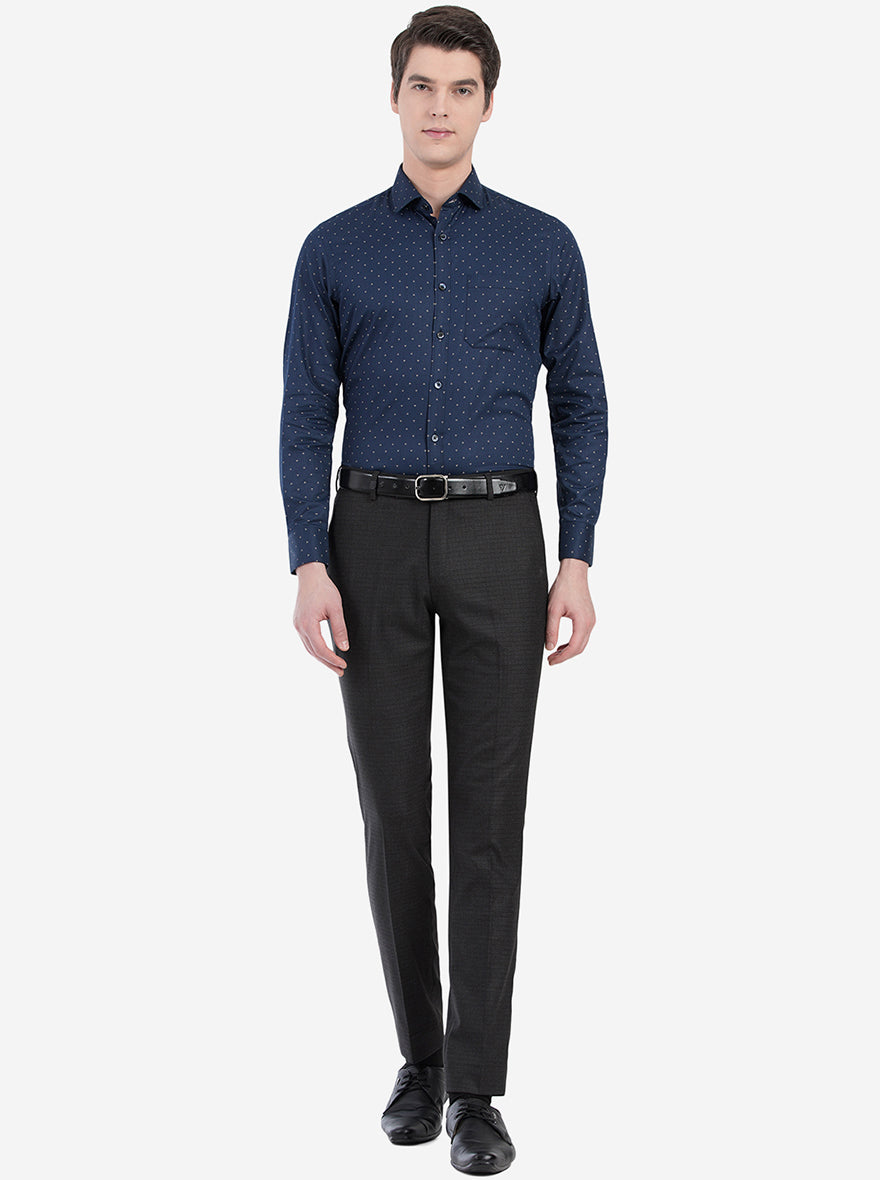 Navy Blue Printed Slim Fit Formal Shirt | Greenfibre