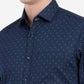 Navy Blue Printed Slim Fit Formal Shirt | Greenfibre