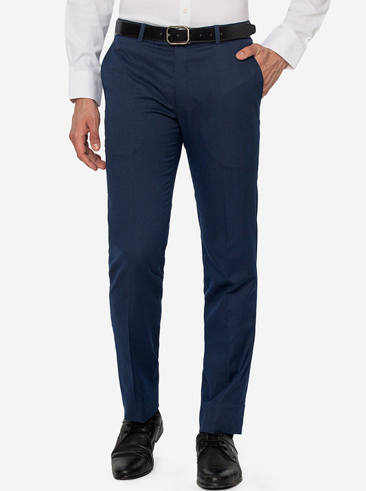 Navy Blue Solid Slim Fit Formal Trouser | Greenfibre