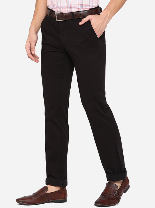 Black Solid Slim Fit Casual Trouser | Greenfibre