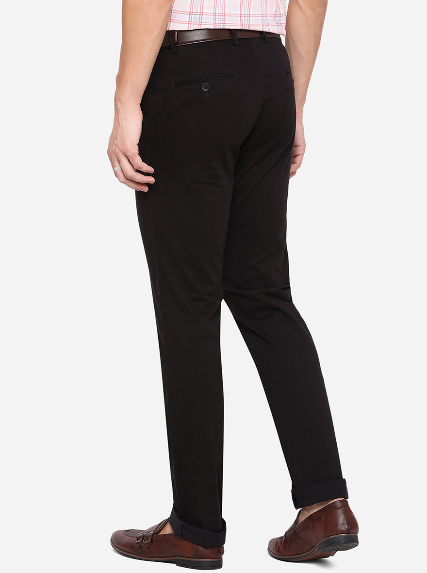 Black Solid Slim Fit Casual Trouser | Greenfibre