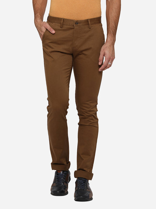 Brown Solid Super Slim Fit Casual Trouser | Greenfibre