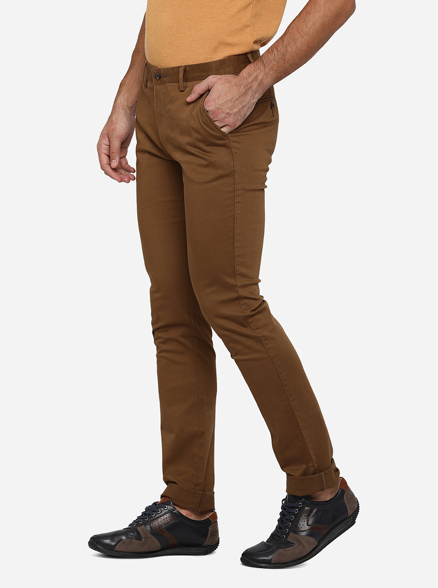 Brown Solid Super Slim Fit Casual Trouser | Greenfibre