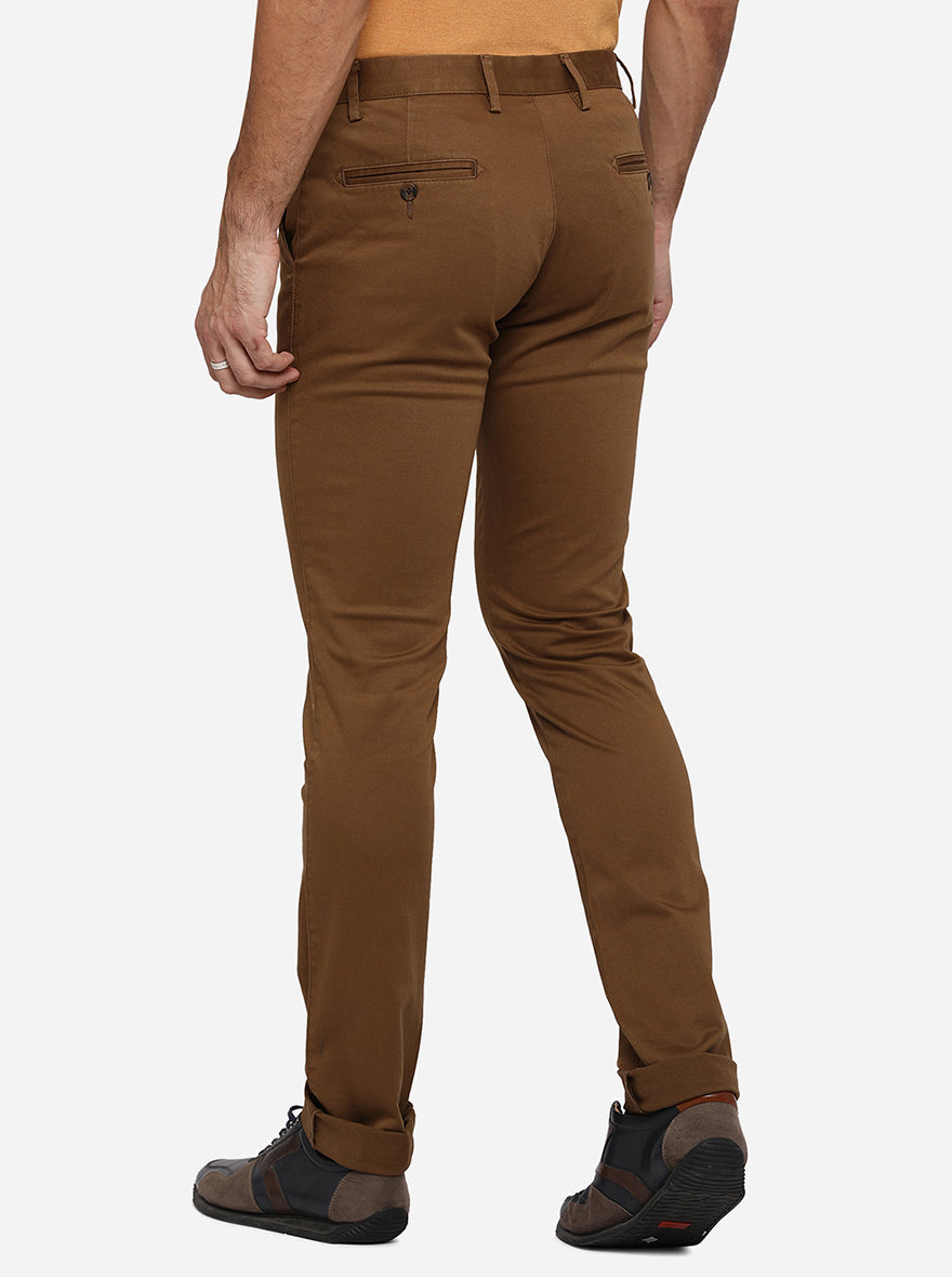 Brown Solid Super Slim Fit Casual Trouser | Greenfibre