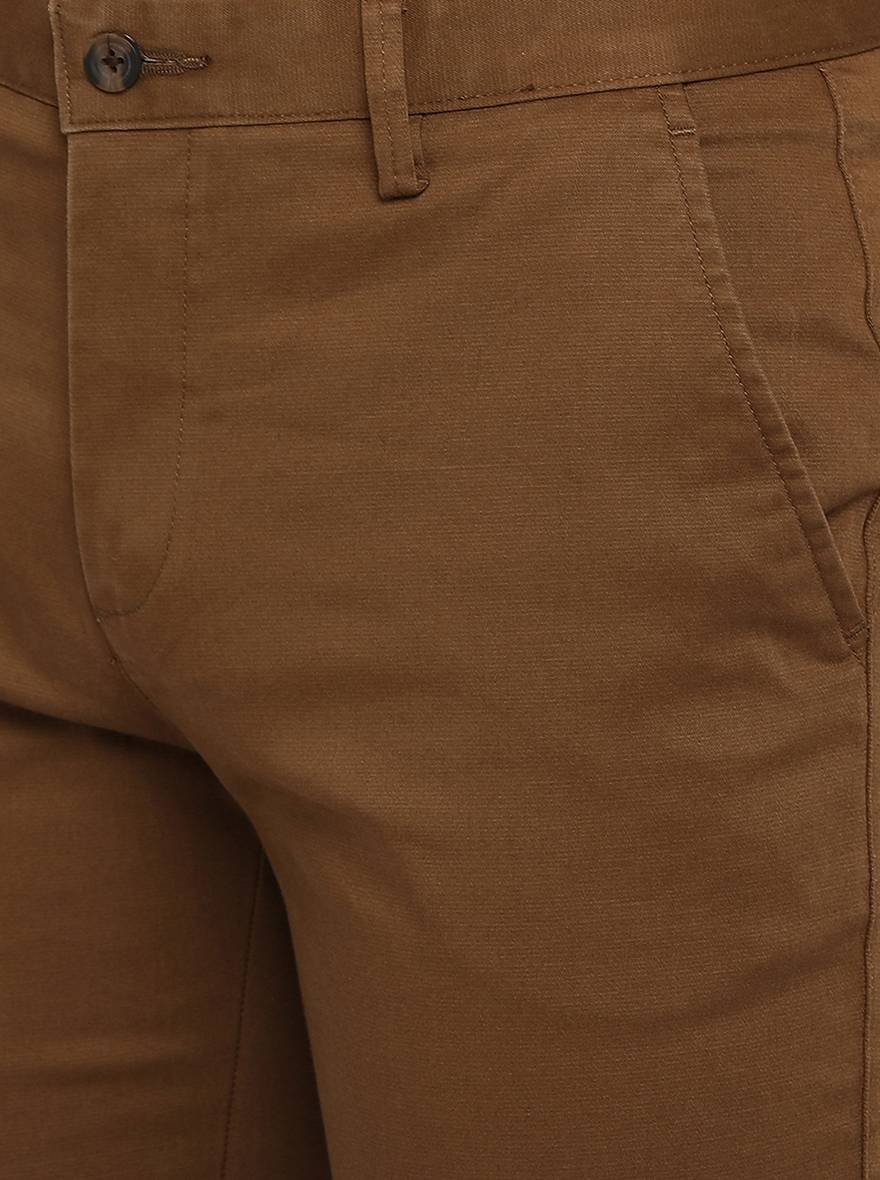 Brown Solid Super Slim Fit Casual Trouser | Greenfibre