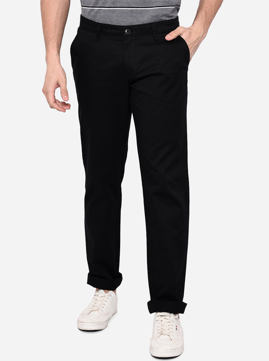 Black Solid Slim Fit Casual Trouser | Greenfibre