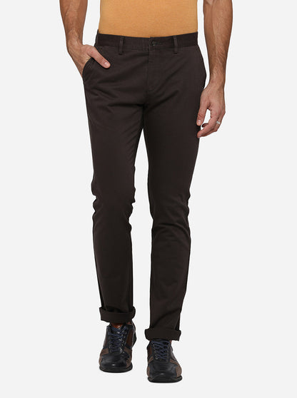 Lash Brown Solid Super Slim Fit Casual Trouser | Greenfibre