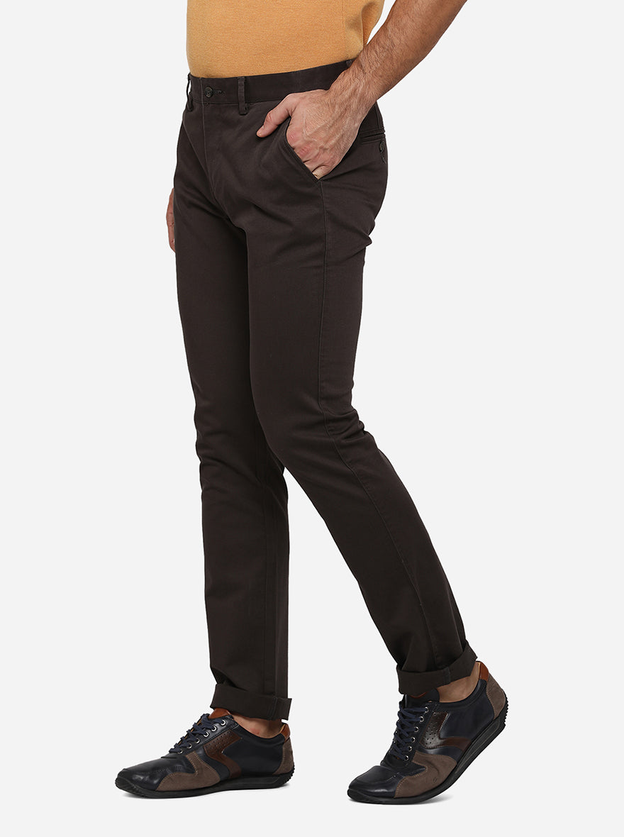 Lash Brown Solid Super Slim Fit Casual Trouser | Greenfibre